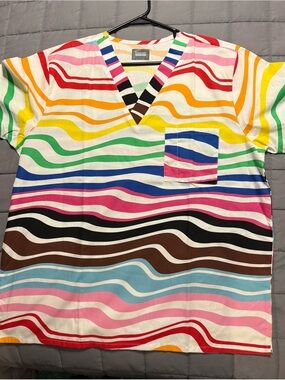 Butter Rainbow Wave V-Neck Kids Top with Pocket
